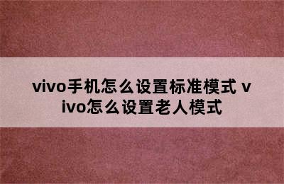 vivo手机怎么设置标准模式 vivo怎么设置老人模式